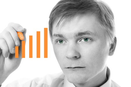 businessman graph diagram over white backgroundの写真素材