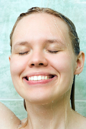 spa young beauty woman  under shower in bath room