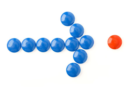 blue arrow with red point over white background