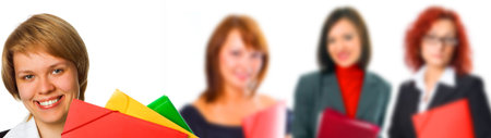 people woman group with leader on white background