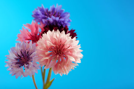 cornflower flowers on blue backgroundの写真素材