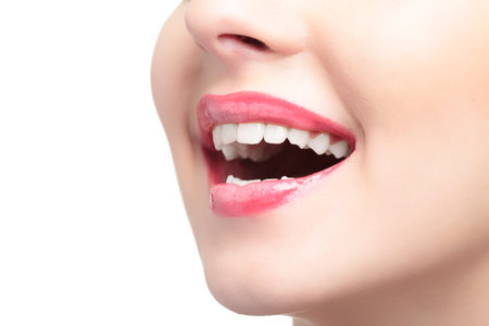 Laughing woman mouth on white background