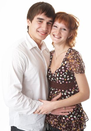 young beauty couple on white backgroundの写真素材