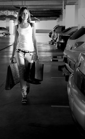 Shopping young woman in shopping mallの写真素材