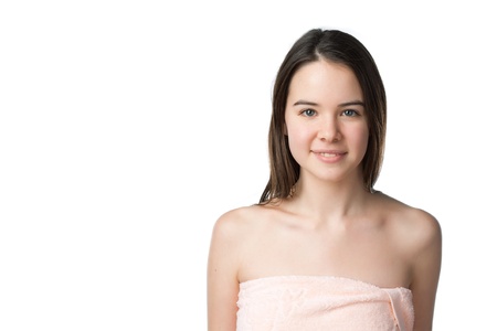 beauty woman closeup portrait isolated on white backgroundの写真素材