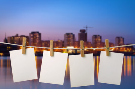 white photopaper on night city and riverの写真素材