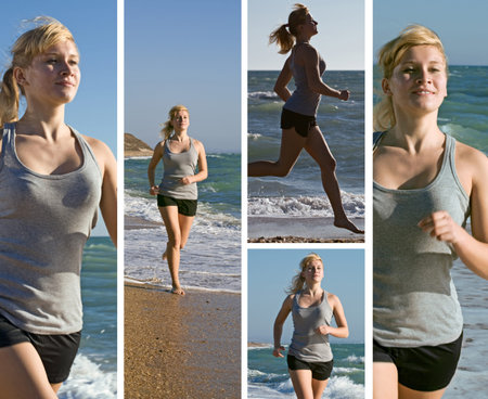 beauty woman run on sea beach
