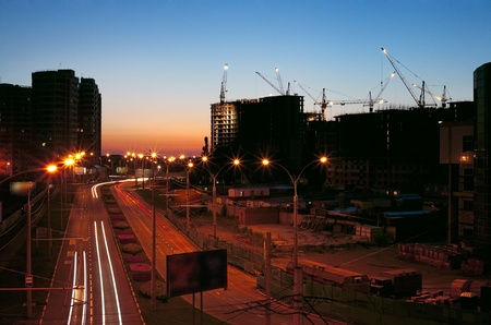 Urban City with construction at Nightの写真素材