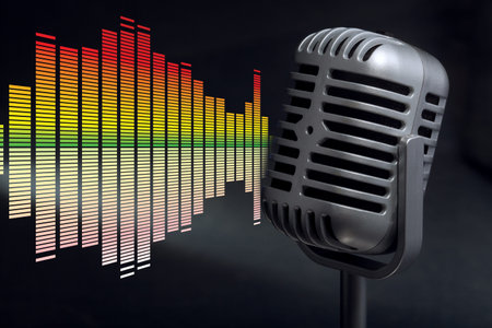 retro microphone with audio wave under spotlight