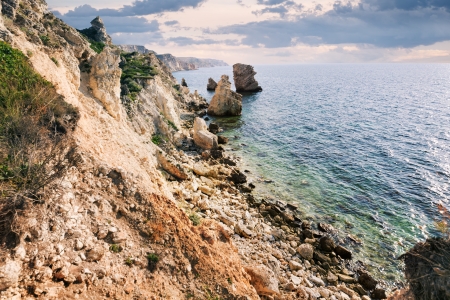 Landscape beautiful rocks on the shore of the Black Sea, Ukraine, Crimeaの写真素材