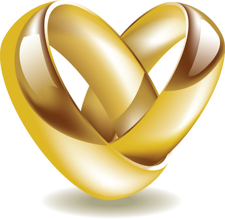 Vector illustration of golden wedding rings shaped heartのイラスト素材
