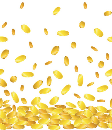 rain from the golden coins isolated on white. Vector seamless horizontal backgroundのイラスト素材