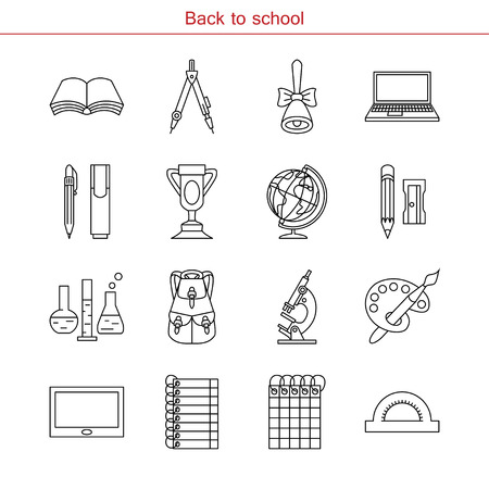 Back to School. Different school objects and  supplies. Isolated illustration. Set for  congratulation or Invitation Card .のイラスト素材