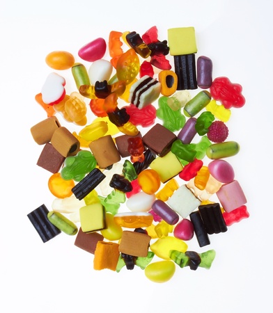 assortment of colorful candy on white backgroundのeditorial素材