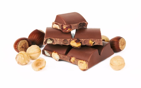 Chocolate with nuts on white background Chocolate with nuts on white background