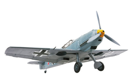 Messerschmitt 109E-3 aeroplane. Model. Isolated on white background