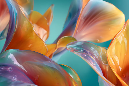 Colorful glass petals create a vibrant display of translucent beauty and artful design in a creative settingの素材