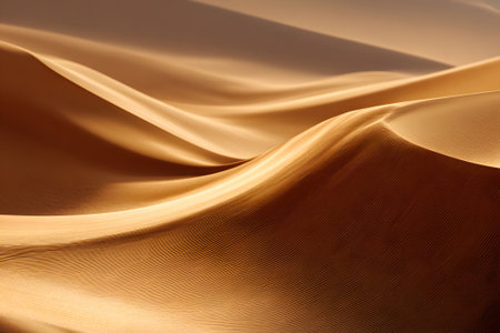 Textured golden fabric drapes softly with gentle light creating elegant shadows in a serene settingの素材