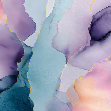 This artwork features an arrangement of blending colors and flowing shapes, creating a calming and harmonious atmosphere. The combination of soft earth tones and cool shades invites reflection.の素材