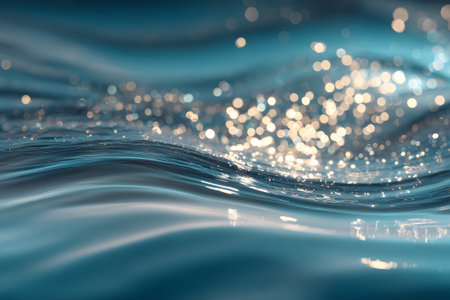 Gentle waves ripple across the ocean's surface as sunlight reflects off the water during a calm afternoon. The scene evokes tranquility and the beauty of nature.の素材