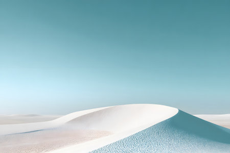 Gentle white sand dunes rise gracefully against a backdrop of a clear blue sky. The scene captures the calm and beauty of a peaceful desert environment during daytime.の素材
