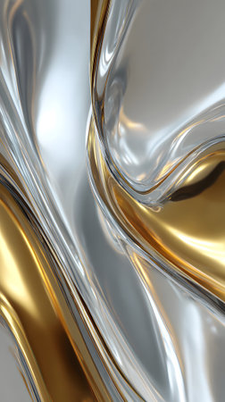 This scene showcases a flowing blend of silver and gold materials, creating a sophisticated and glossy texture. The light reflects beautifully on the surface, enhancing its artistic appeal.の素材