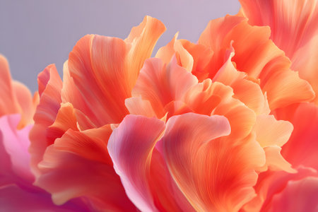 Soft petals in vibrant shades of pink and orange create an eye-catching floral display. The close-up reveals intricate textures and layers, highlighting nature's beauty.の素材