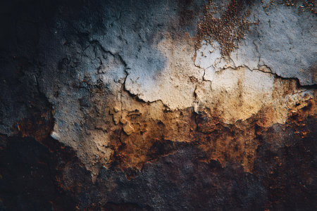 A textured wall displays a mix of neutral tones, with prominent cracks and wear. The surface reflects the passage of time in an urban environment, creating an interesting visual effect.の素材