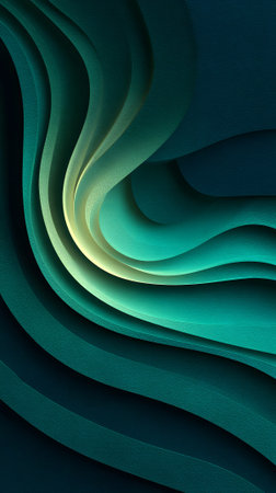 Fluid shapes and gradients create a mesmerizing design in calming shades of teal and greenの素材