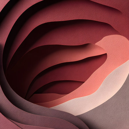Intricate layers of red and pink form a mesmerizing abstract design in soft tones and texturesの素材
