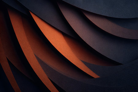Abstract design of layered curved shapes in dark colors with orange accentの素材