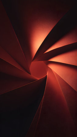Abstract spiral design with warm red tones creating a dynamic visual depth and textureの素材