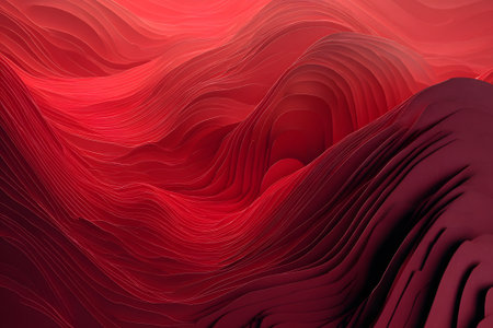 Patterns of red waves create a striking visual in a surreal abstract designの素材