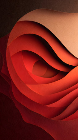 Abstract artwork featuring layered red shapes creating a 3D effect in warm tonesの素材