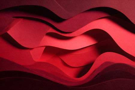 Intricate layers of red paper create a dynamic abstract design for wall art and creative projectsの素材
