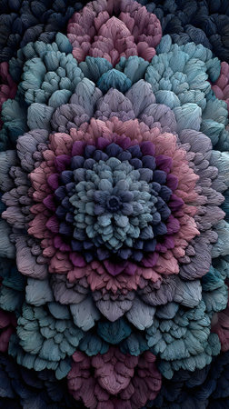 Floral patterns in vibrant colors create a stunning abstract art piece with depth and textureの素材