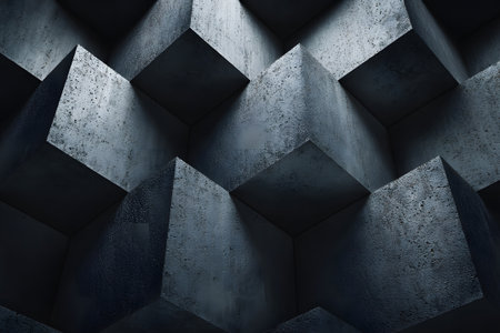 Abstract concrete blocks create a modern and minimalistic design in a three-dimensional patternの素材