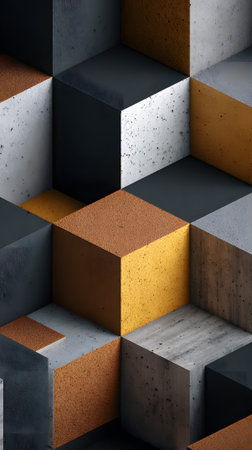 Abstract design featuring various colored cubes arranged in a geometric patternの素材