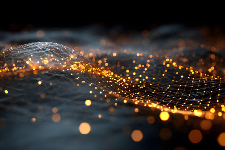 Bright sparks and luminous lines dance together, creating a captivating visual effect. The dark background enhances the glow, showcasing an artistic light display at night.の素材