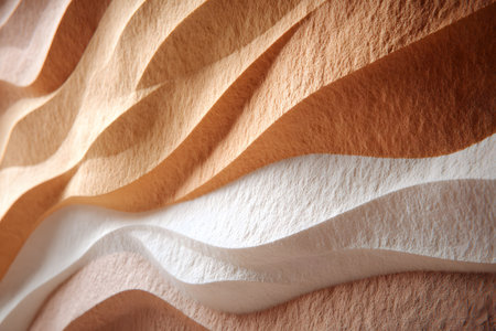 Textured waves in shades of purple, pink, and beige form a stunning visual display. This artwork showcases flowing lines that evoke movement and depth.の素材