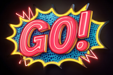 Bright, eye-catching artwork features the word GO! in large letters surrounded by an explosive background of dots and colors. It embodies a playful, energetic vibe.の素材