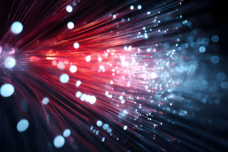 Colorful strands of light stretch across a dark background, creating a dynamic and vibrant display that captivates the viewer's attention with its brightness and variety.の素材