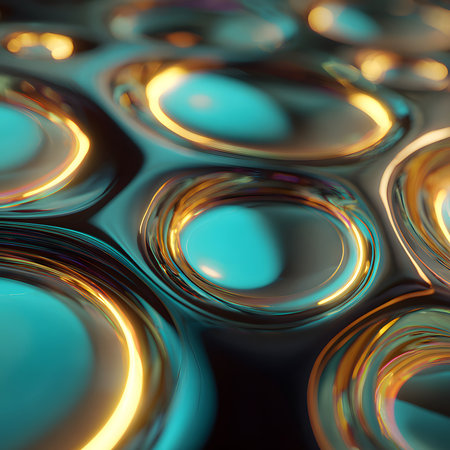 Swirling, colorful fluid shapes blend together in vibrant hues of yellow, blue, and purple, creating a dynamic visual experience against a dark backdrop.の素材