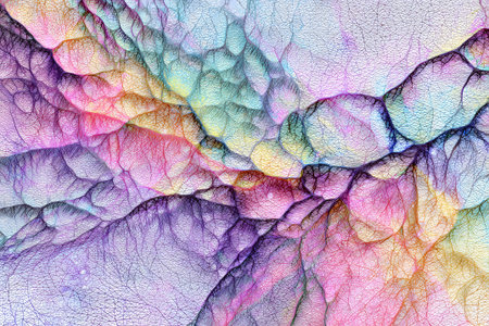 Bright and colorful swirls of paint blend together, creating a mesmerizing abstract scene. The vivid colors flow and intertwine, evoking feelings of creativity and wonder.の素材