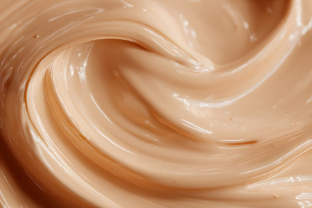 Soft and creamy mixture in pale beige color swirls elegantly, showing its rich texture and smooth consistency perfect for baking or cooking.の素材