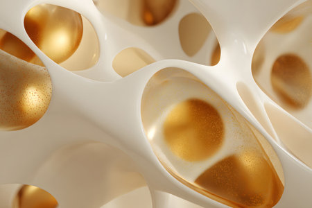 Shapes of golden and clear glass-like forms intertwine, creating an abstract and visually striking composition that captures light and movement. This artwork showcases elegance and creativity.の素材