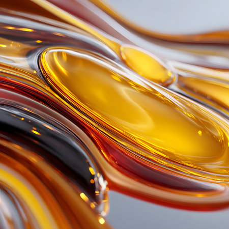 Swirling, colorful fluid shapes blend together in vibrant hues of yellow, blue, and purple, creating a dynamic visual experience against a dark backdrop.の素材