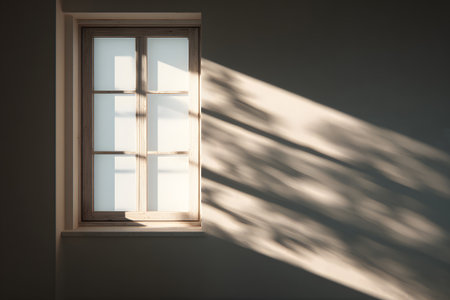 Sunlight gently streams through a window, casting delicate shadows on the wall. The serene atmosphere creates a peaceful and tranquil environment, perfect for relaxation.の素材