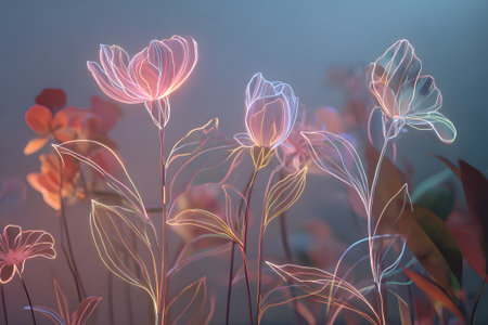 Delicate leaves in soft pastel colors blend harmoniously against a light background, creating a serene and stylish decor piece that inspires tranquility in any space.の素材