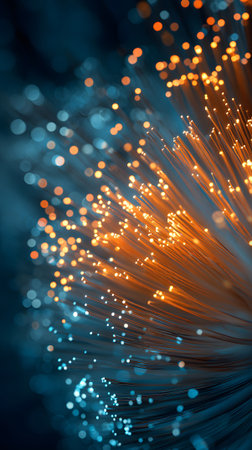 Colorful strands of light stretch across a dark background, creating a dynamic and vibrant display that captivates the viewer's attention with its brightness and variety.の素材